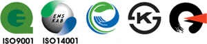 인증서 마크: ISO9001, ISO14001, 환경표지, KS, 특허